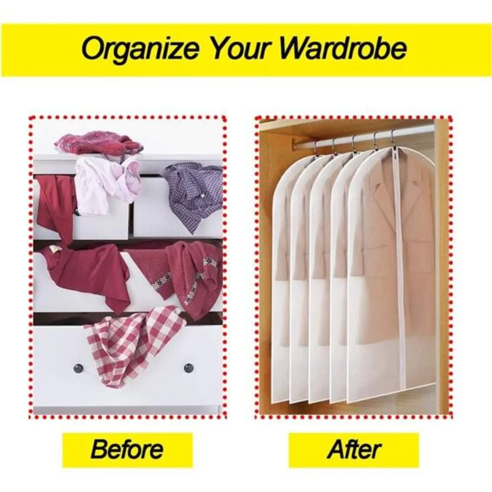 New Garment Covers 24''X54'' Lightweight White PEVA Breathable Bags (Pack of 6)